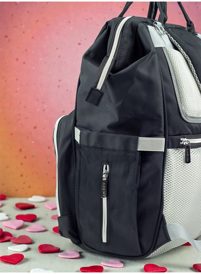 LUCID Custom LUCID USB Charging Multifunctional Waterproof Backpack Diaper Bag for Baby - Black - Image 3